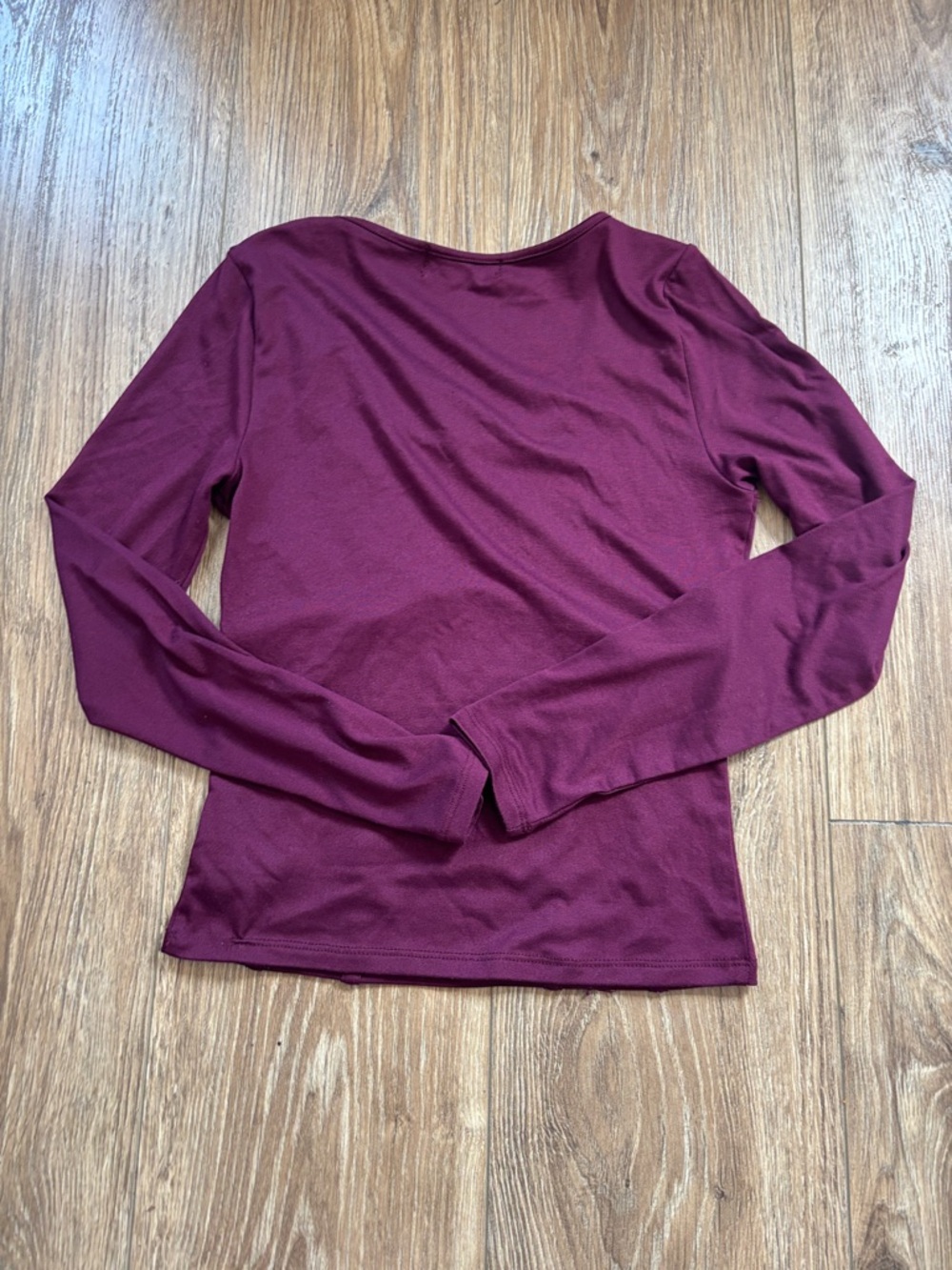 Liz & Sara Long-Sleeve Scoop Neck Peplum Top - Wine size S - Picture 5 of 5